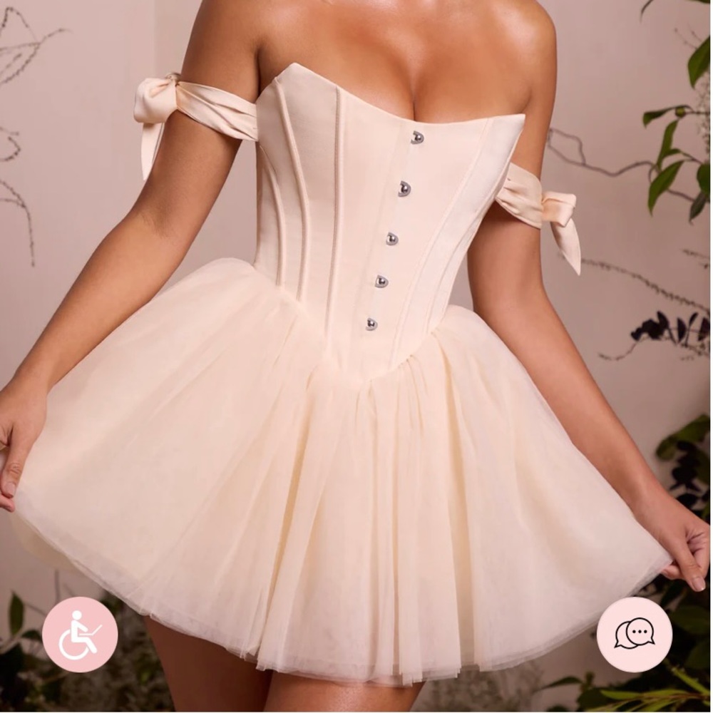 Oh Polly REINE Off Shoulder Tulle Skirt Mini Dress in Ivory